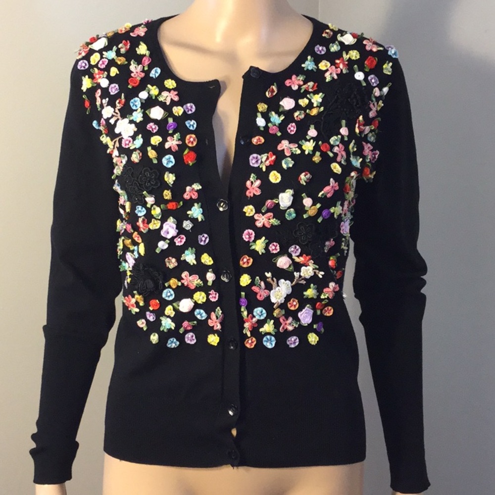 REGGIE Short multicolor long-slv floral CARDIGAN